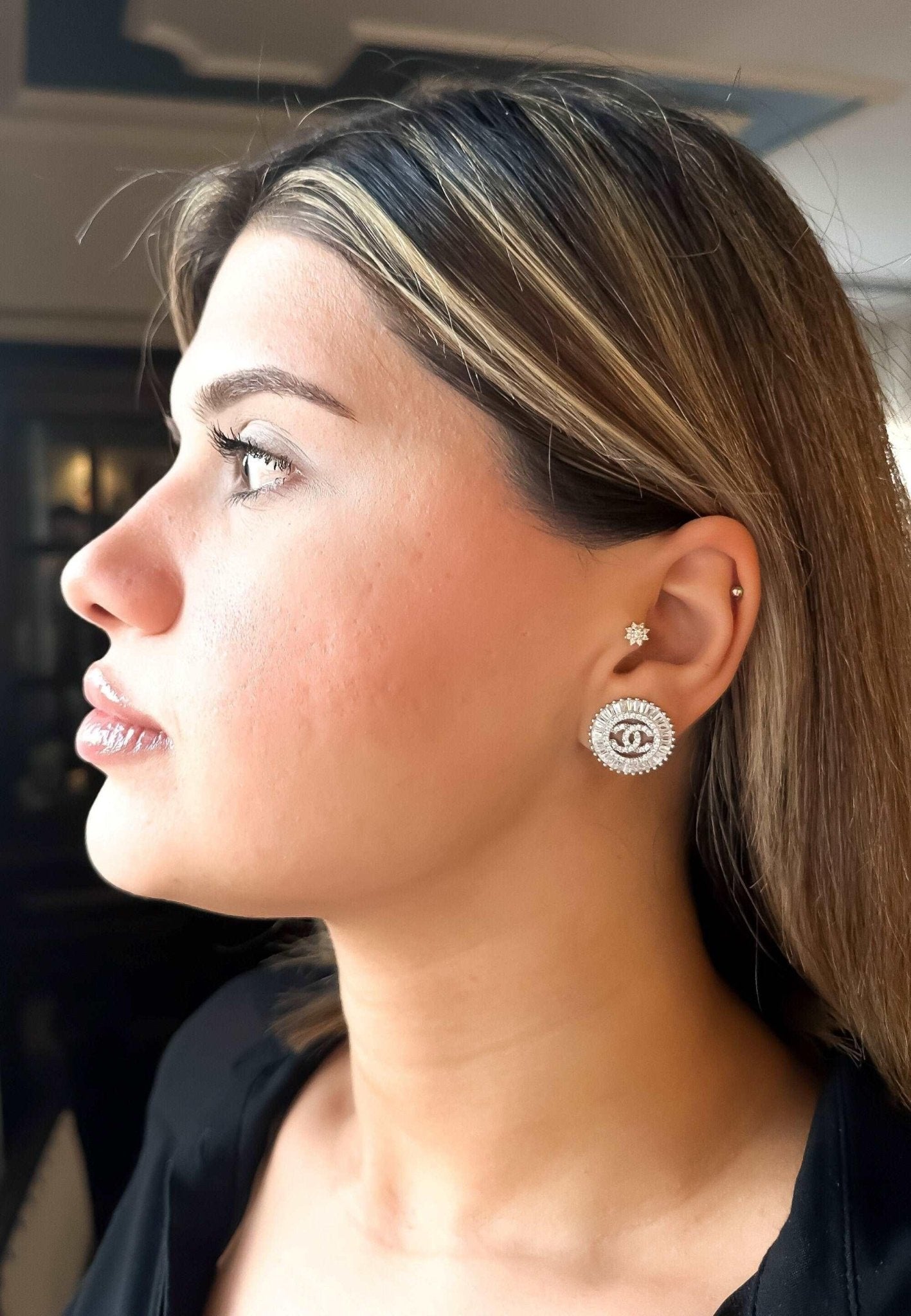 Chanel Vintage Hammered CC Stud Earrings | Rent Chanel jewelry for $55/month